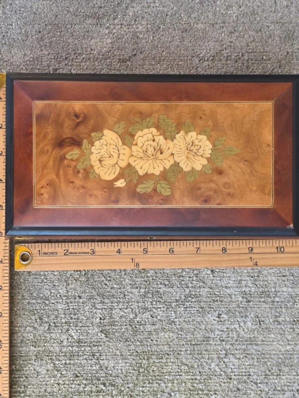 Vintage Italian Inlaid Wood Floral Musical Jewelry Box Original Key